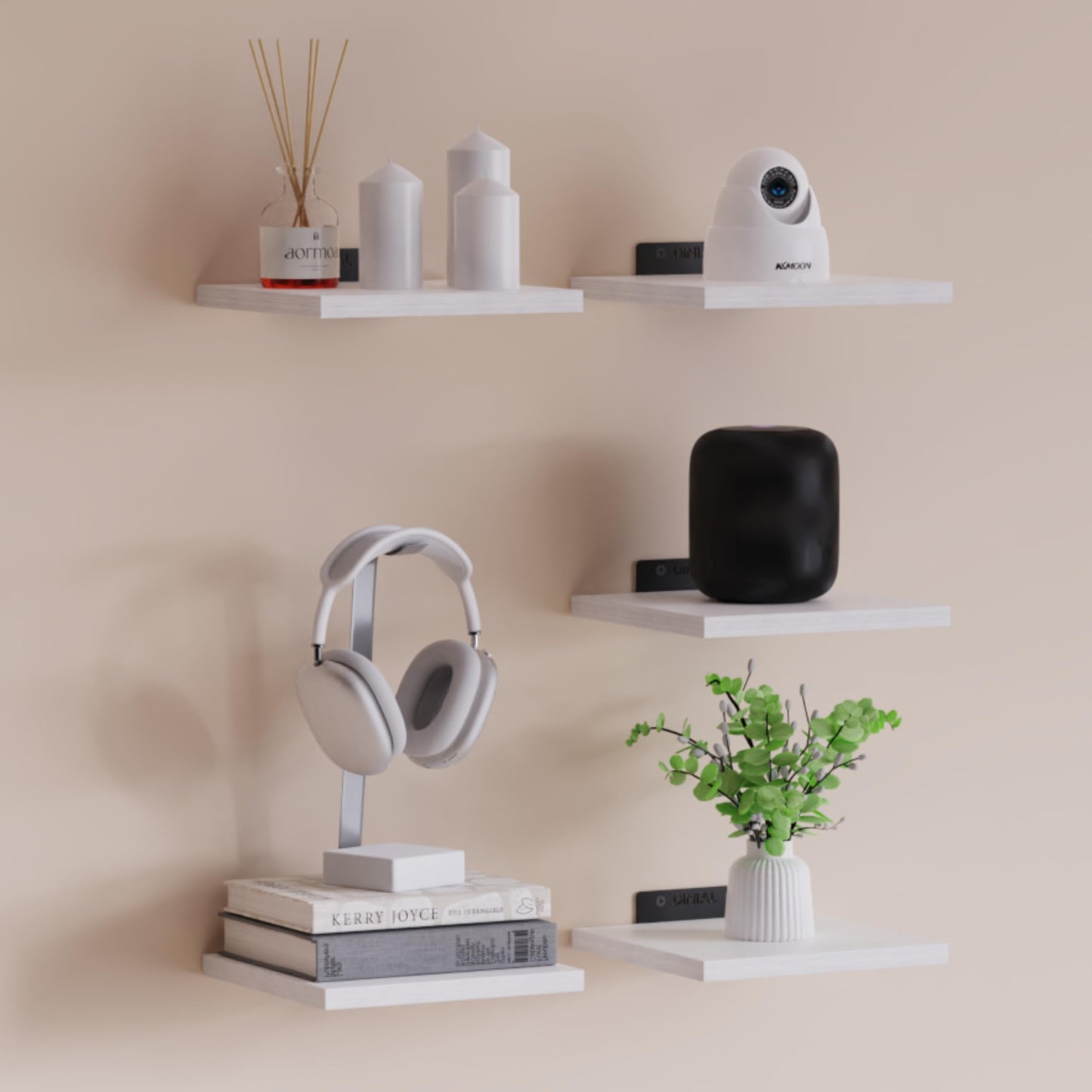 DINIAL Wall Mounted Floating Shelves for Wall Set of 5 size 15x15cm, Shelf Bookshelf for Bedroom Living Room Office Bathroom Kitchen Rustic Wood with Metal Bracket