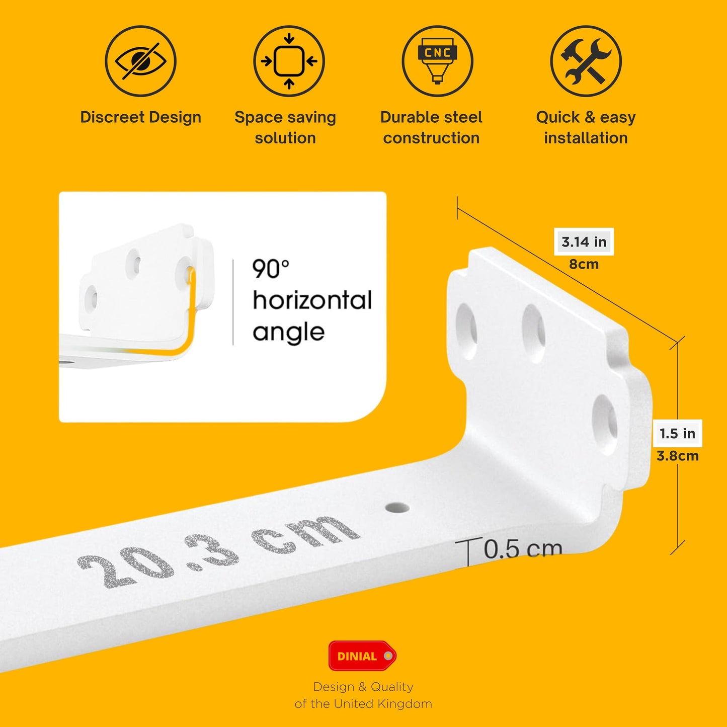 DINIAL Floating Shelf Brackets, Heavy Duty Shelf Brackets for Shelves, Color Coated 5mm Metal Wall Shelf Support Brackets, 75KG Load Capacity