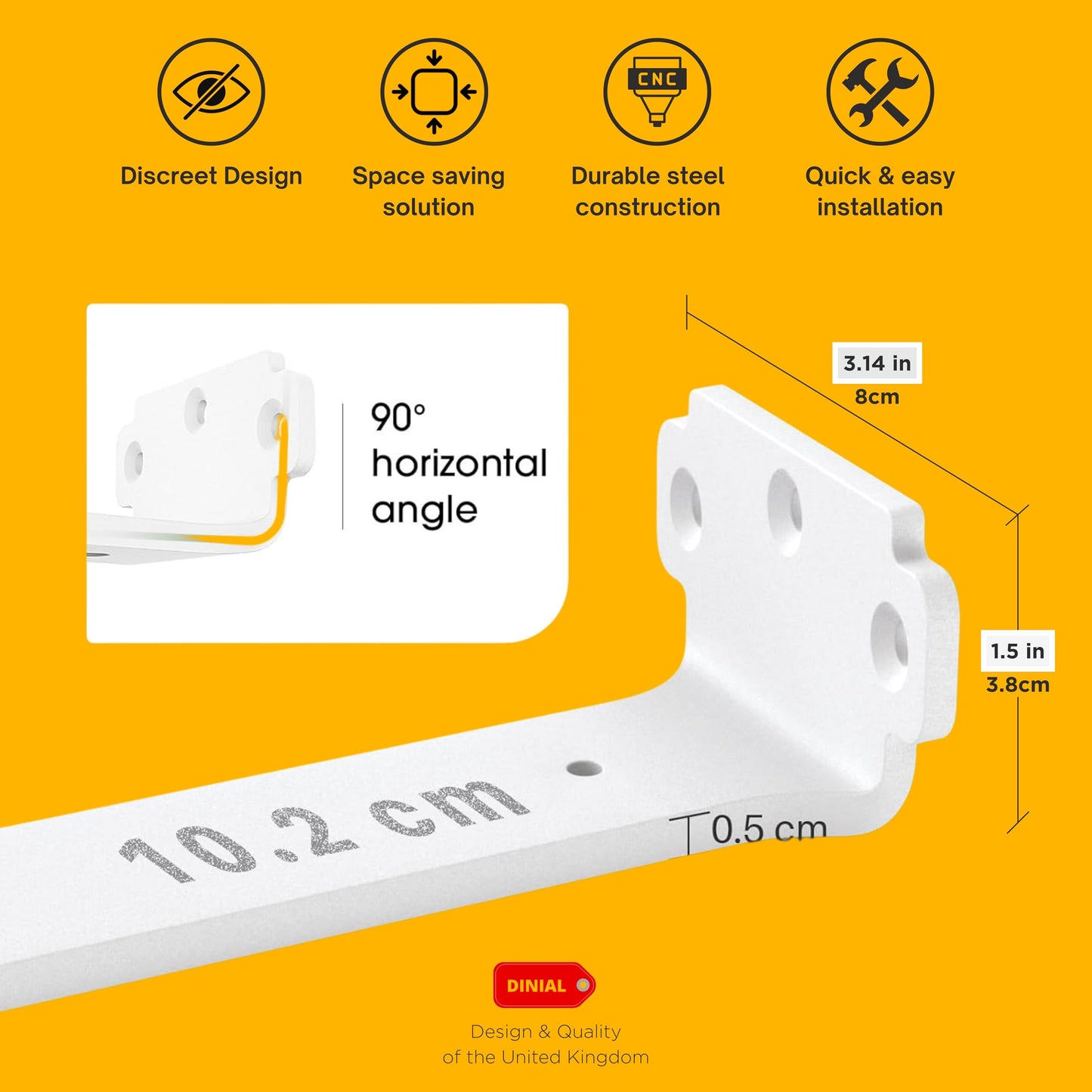 DINIAL Floating Shelf Brackets, Heavy Duty Shelf Brackets for Shelves, Color Coated 5mm Metal Wall Shelf Support Brackets, 75KG Load Capacity