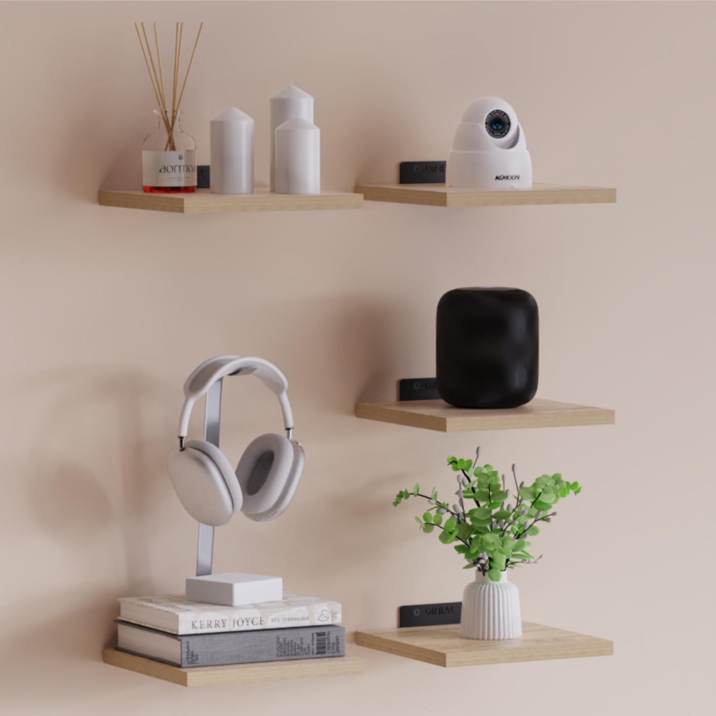 DINIAL Wall Mounted Floating Shelves for Wall Set of 5 size 15x15cm, Shelf Bookshelf for Bedroom Living Room Office Bathroom Kitchen Rustic Wood with Metal Bracket