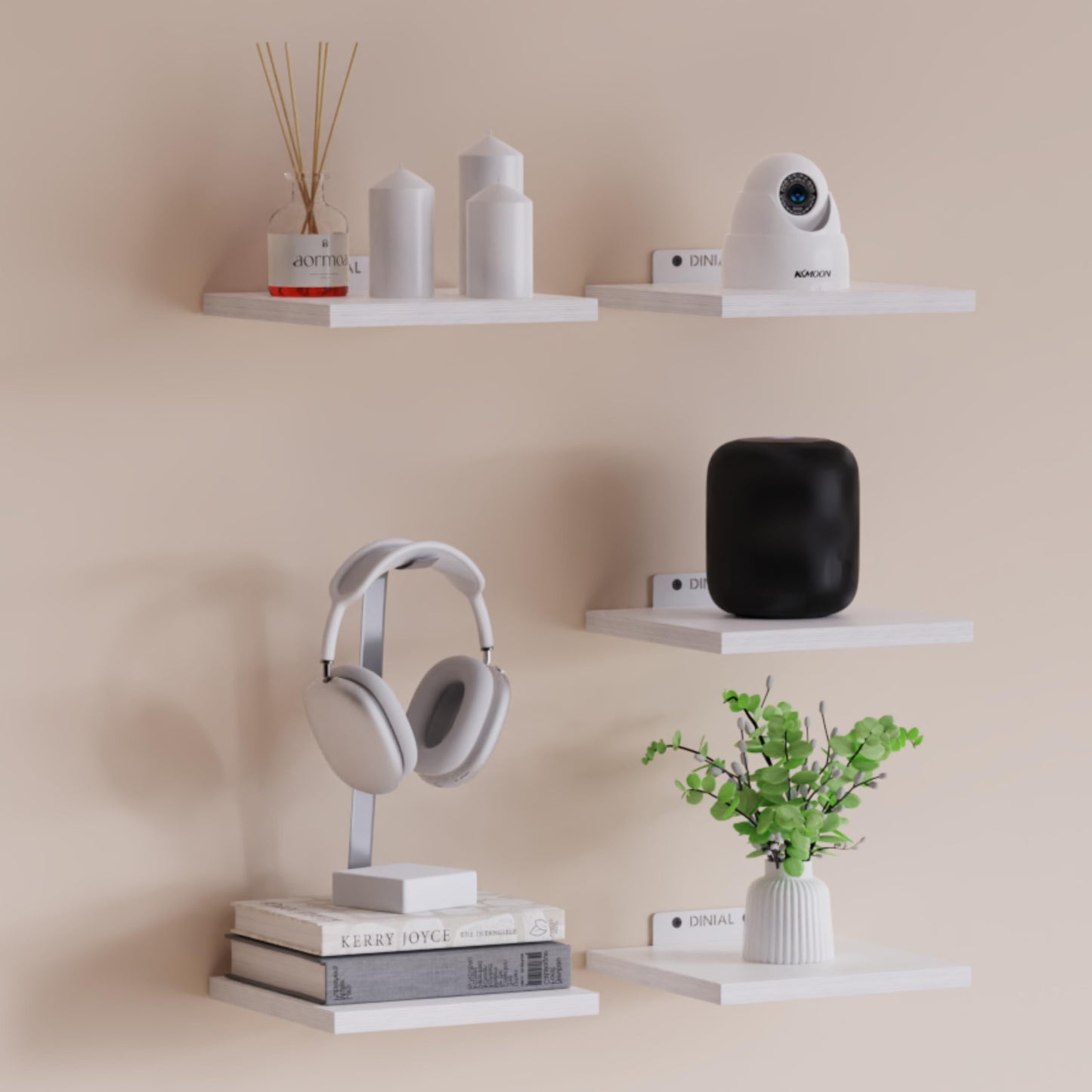 DINIAL Wall Mounted Floating Shelves for Wall Set of 5 size 15x15cm, Shelf Bookshelf for Bedroom Living Room Office Bathroom Kitchen Rustic Wood with Metal Bracket