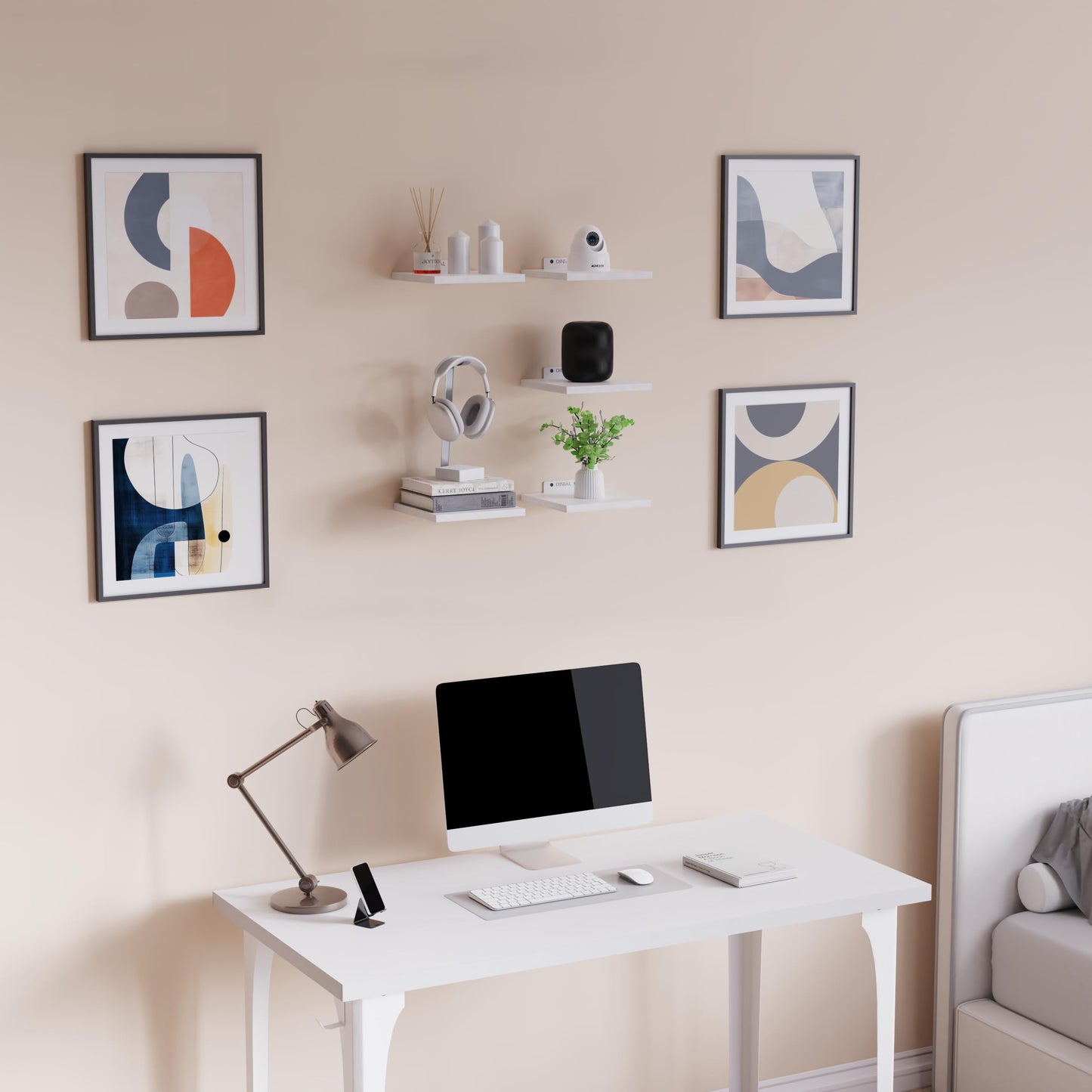 DINIAL Wall Mounted Floating Shelves for Wall Set of 5 size 15x15cm, Shelf Bookshelf for Bedroom Living Room Office Bathroom Kitchen Rustic Wood with Metal Bracket