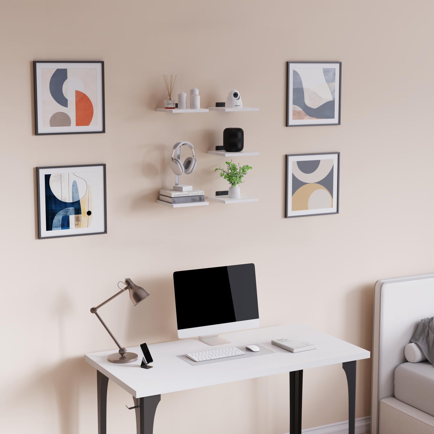 DINIAL Wall Mounted Floating Shelves for Wall Set of 5 size 15x15cm, Shelf Bookshelf for Bedroom Living Room Office Bathroom Kitchen Rustic Wood with Metal Bracket