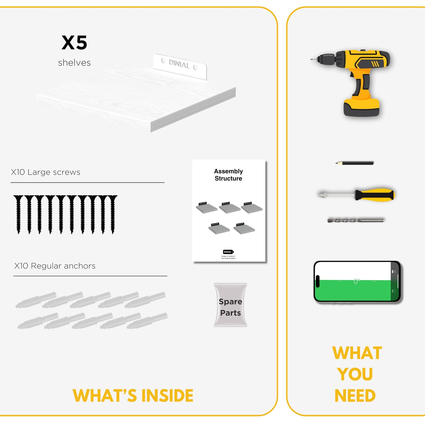 DINIAL Wall Mounted Floating Shelves for Wall Set of 5 size 15x15cm, Shelf Bookshelf for Bedroom Living Room Office Bathroom Kitchen Rustic Wood with Metal Bracket