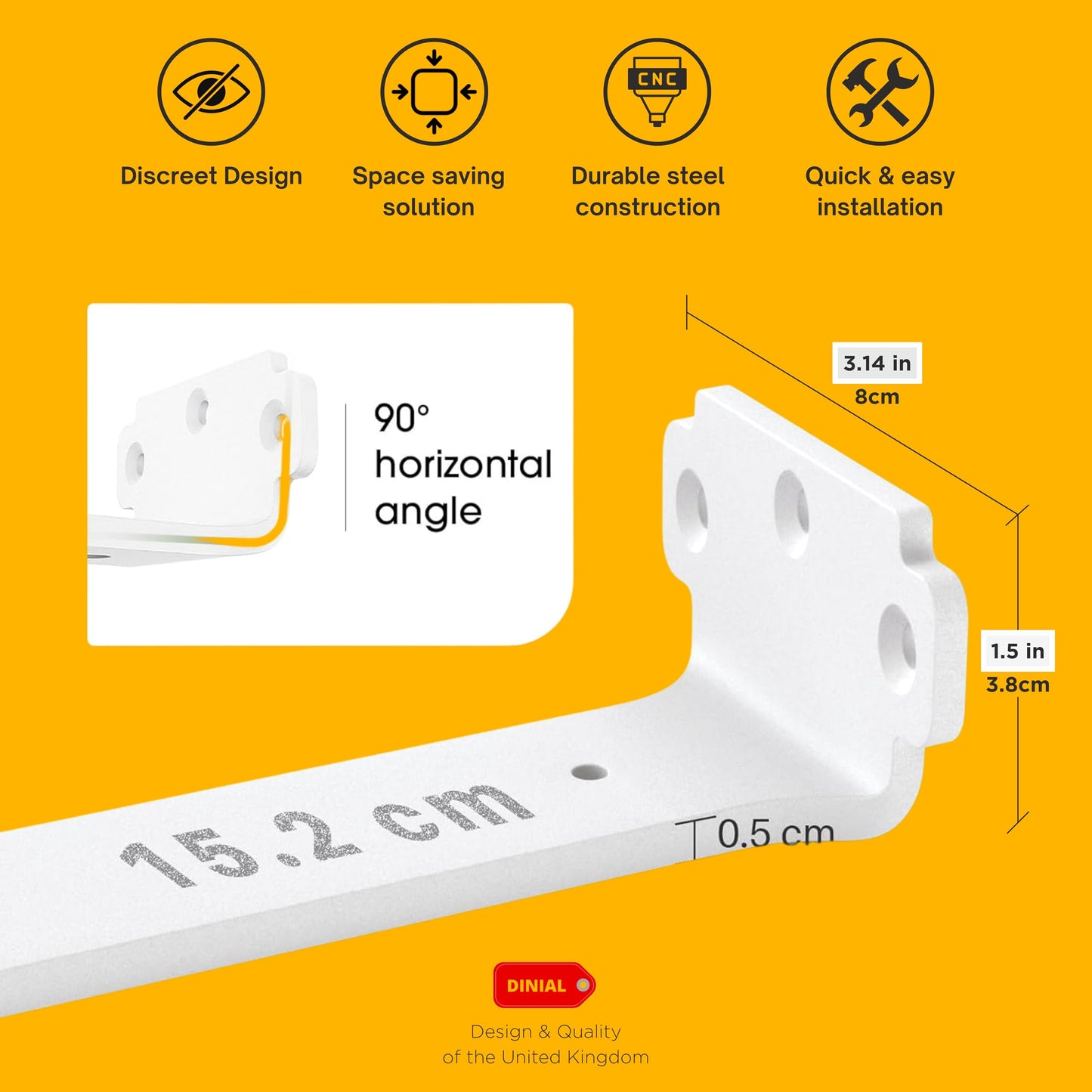 DINIAL Floating Shelf Brackets, Heavy Duty Shelf Brackets for Shelves, Color Coated 5mm Metal Wall Shelf Support Brackets, 75KG Load Capacity
