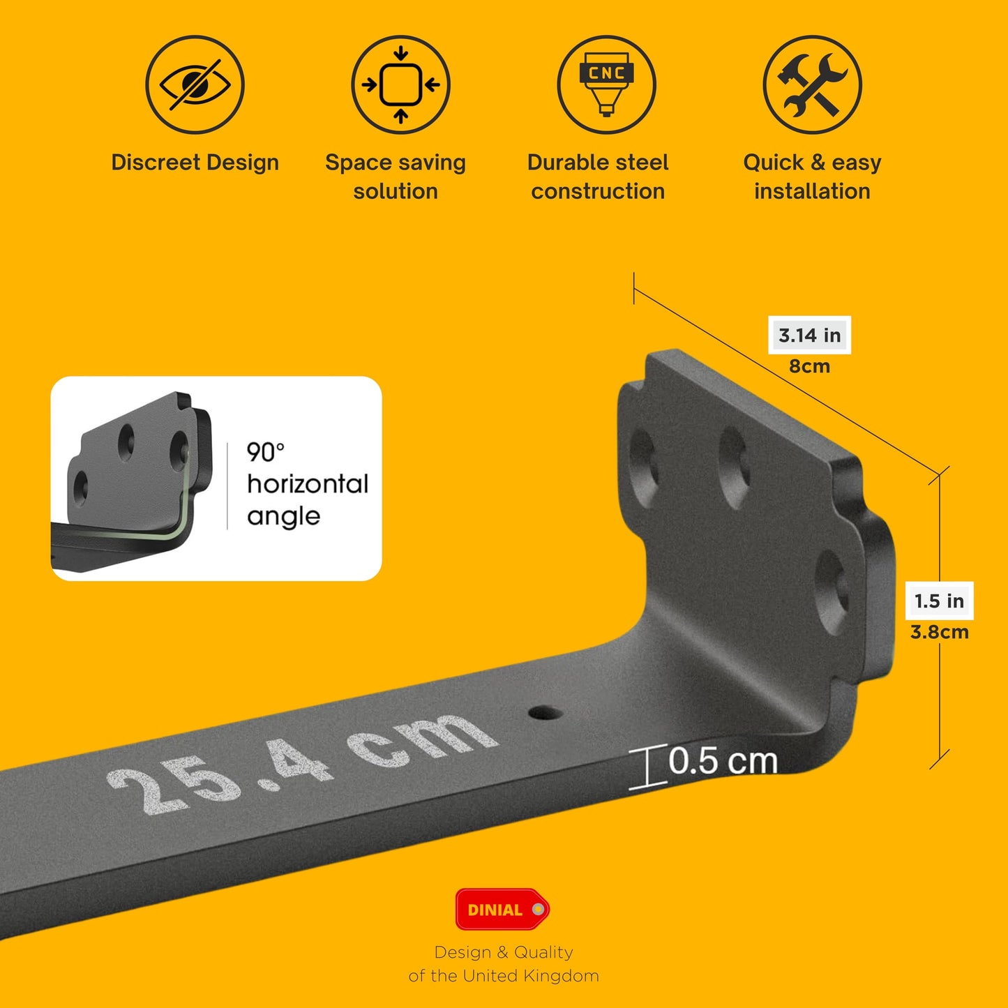 DINIAL Floating Shelf Brackets, Heavy Duty Shelf Brackets for Shelves, Color Coated 5mm Metal Wall Shelf Support Brackets, 75KG Load Capacity