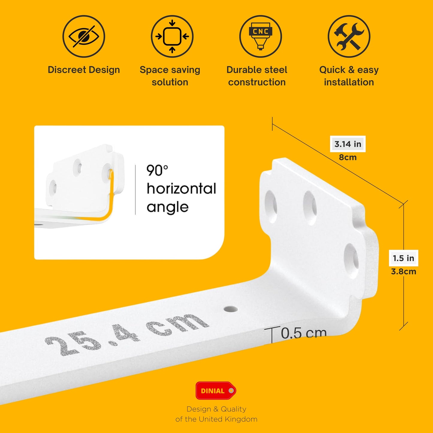 DINIAL Floating Shelf Brackets, Heavy Duty Shelf Brackets for Shelves, Color Coated 5mm Metal Wall Shelf Support Brackets, 75KG Load Capacity