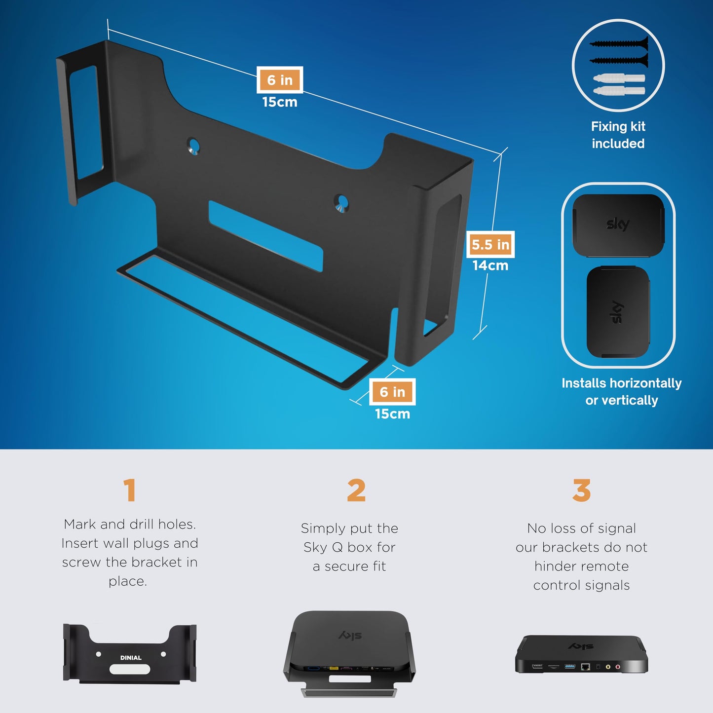DINIAL Wall Mount for Sky Q Mini Box, Metal Wall Mounting Bracket in Black, Space Saving & Easy Installatio, Wall Mount Fixings Included