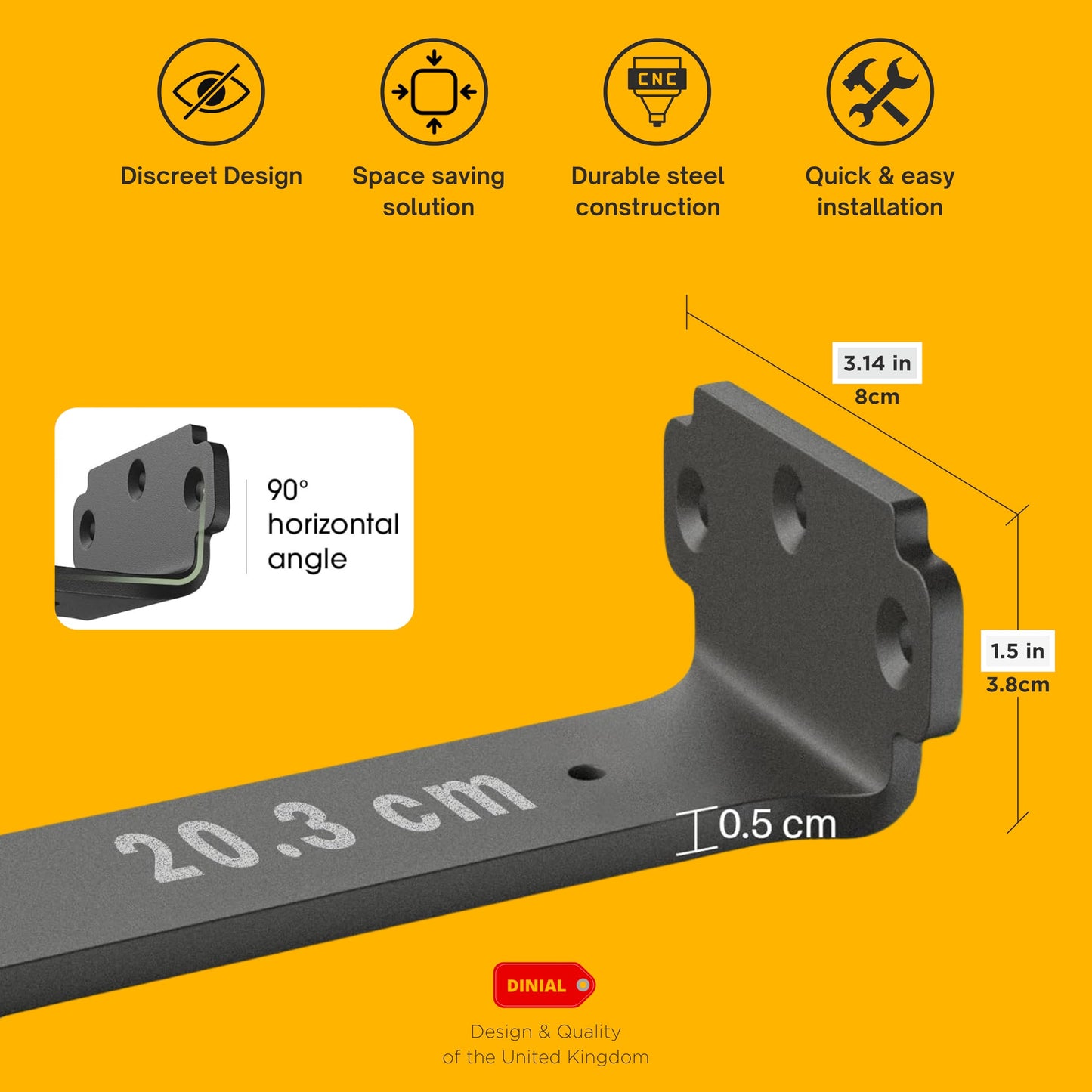 DINIAL Floating Shelf Brackets, Heavy Duty Shelf Brackets for Shelves, Color Coated 5mm Metal Wall Shelf Support Brackets, 75KG Load Capacity