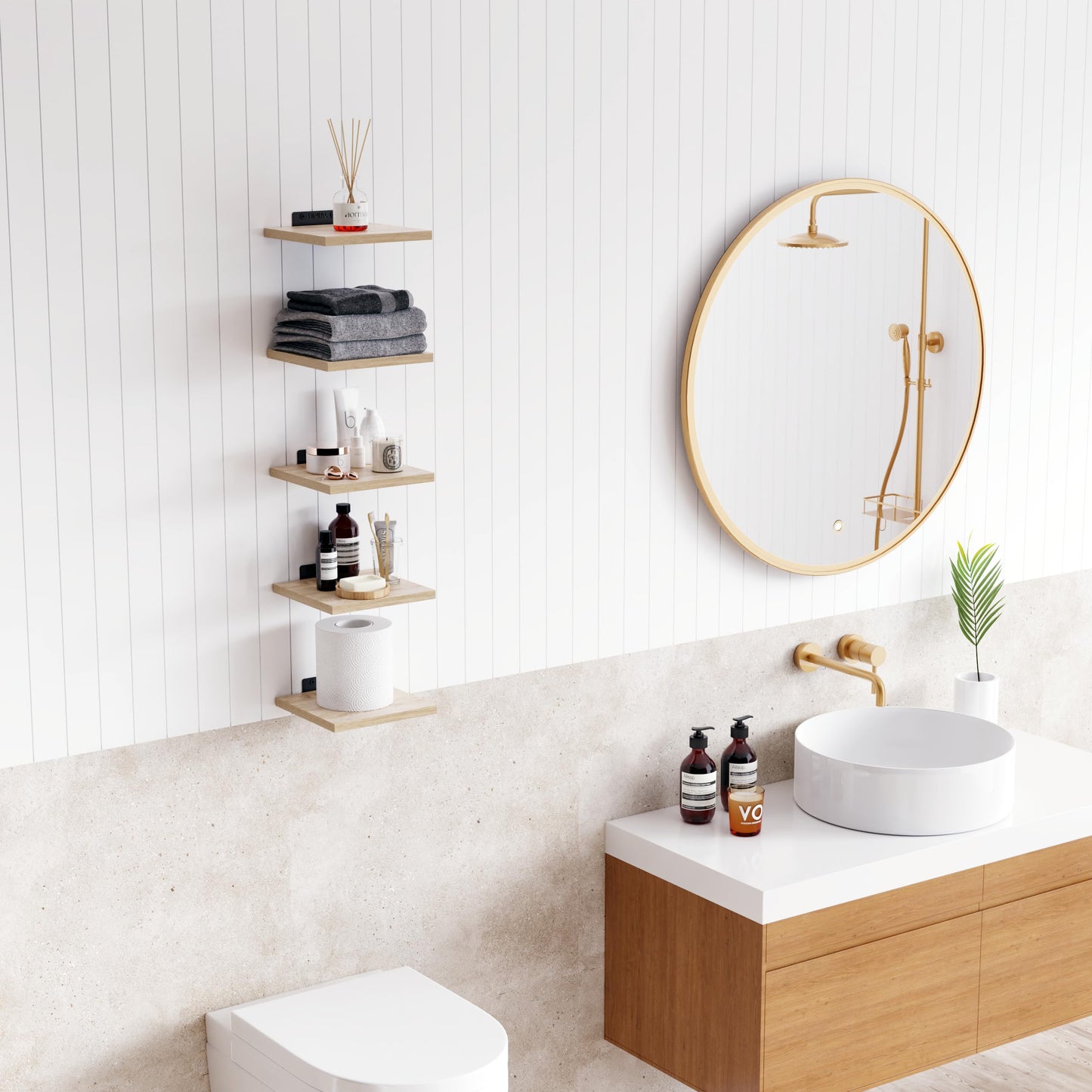 DINIAL Wall Mounted Floating Shelves for Wall Set of 5 size 15x15cm, Shelf Bookshelf for Bedroom Living Room Office Bathroom Kitchen Rustic Wood with Metal Bracket