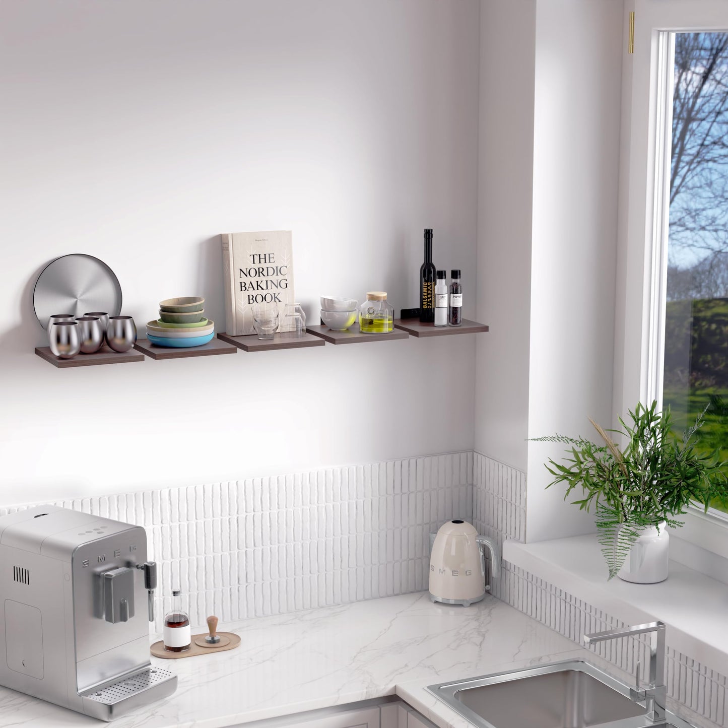 DINIAL Wall Mounted Floating Shelves for Wall Set of 5 size 15x15cm, Shelf Bookshelf for Bedroom Living Room Office Bathroom Kitchen Rustic Wood with Metal Bracket