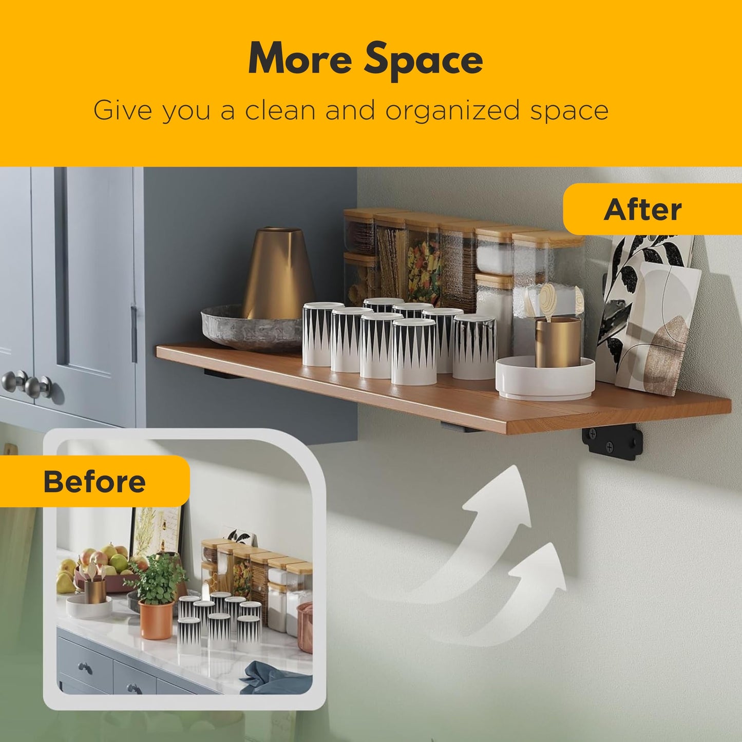 DINIAL Floating Shelf Brackets, Heavy Duty Shelf Brackets for Shelves, Color Coated 5mm Metal Wall Shelf Support Brackets, 75KG Load Capacity