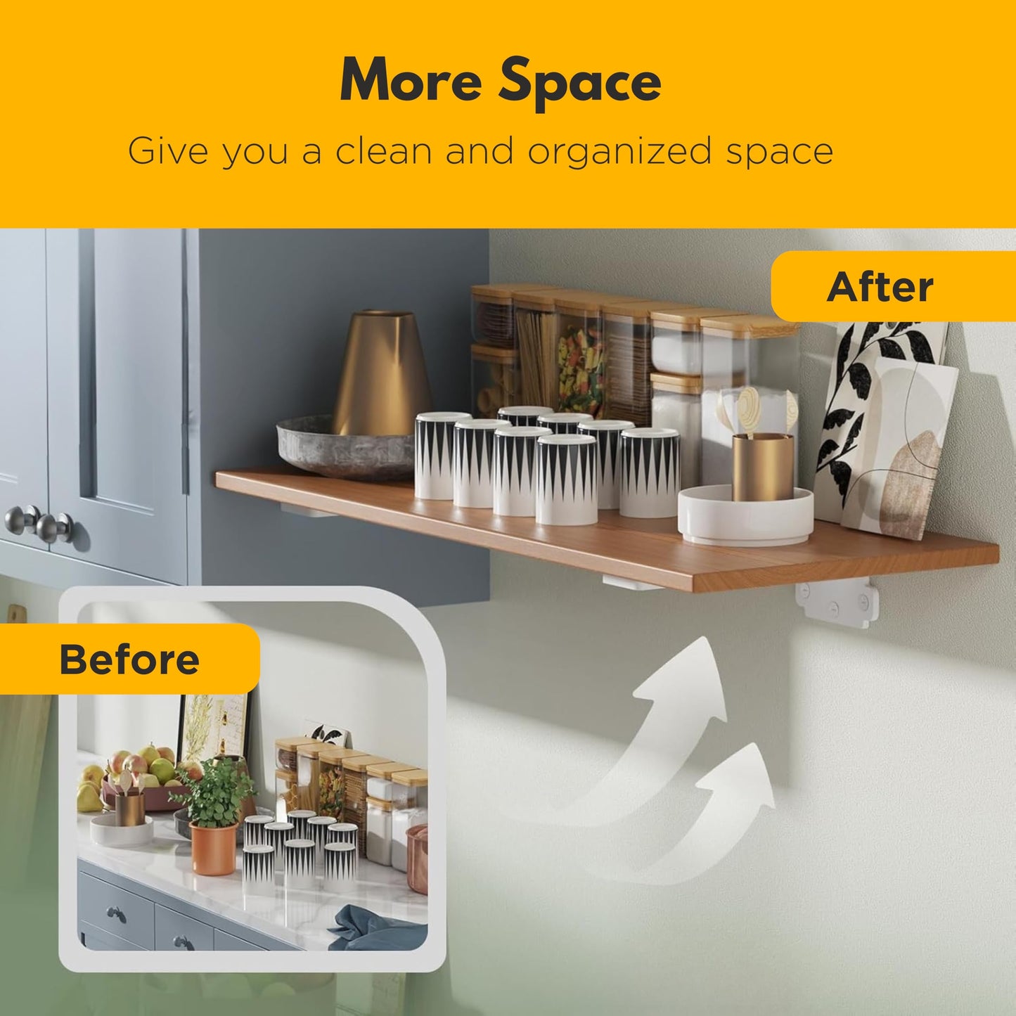 DINIAL Floating Shelf Brackets, Heavy Duty Shelf Brackets for Shelves, Color Coated 5mm Metal Wall Shelf Support Brackets, 75KG Load Capacity