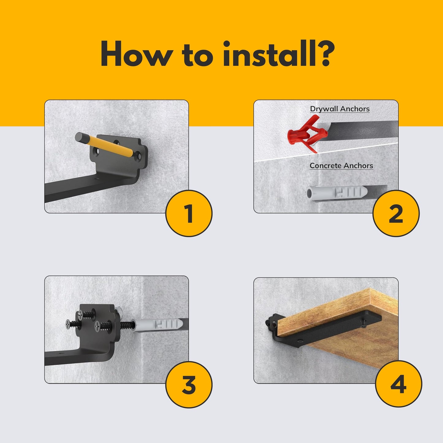 DINIAL Floating Shelf Brackets, Heavy Duty Shelf Brackets for Shelves, Color Coated 5mm Metal Wall Shelf Support Brackets, 75KG Load Capacity
