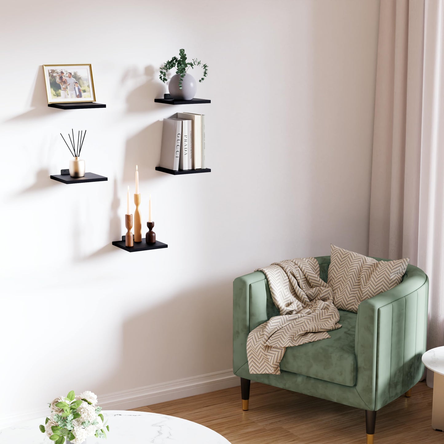 DINIAL Wall Mounted Floating Shelves for Wall Set of 5 size 15x15cm, Shelf Bookshelf for Bedroom Living Room Office Bathroom Kitchen Rustic Wood with Metal Bracket