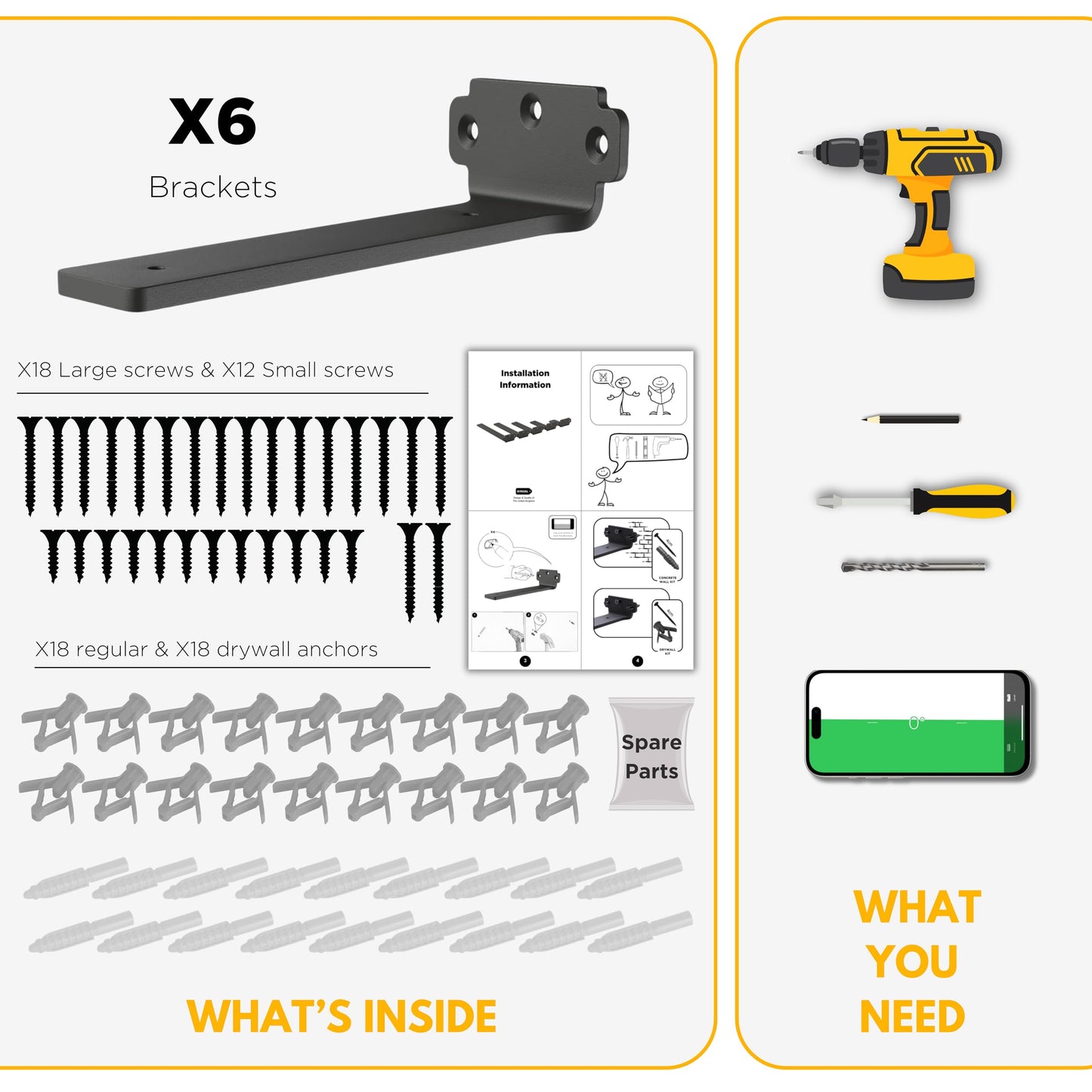 DINIAL Floating Shelf Brackets, Heavy Duty Shelf Brackets for Shelves, Color Coated 5mm Metal Wall Shelf Support Brackets, 75KG Load Capacity
