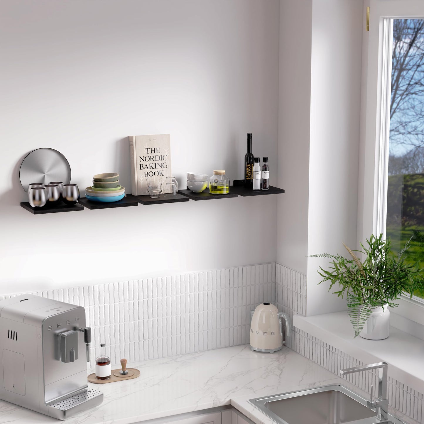 DINIAL Wall Mounted Floating Shelves for Wall Set of 5 size 15x15cm, Shelf Bookshelf for Bedroom Living Room Office Bathroom Kitchen Rustic Wood with Metal Bracket