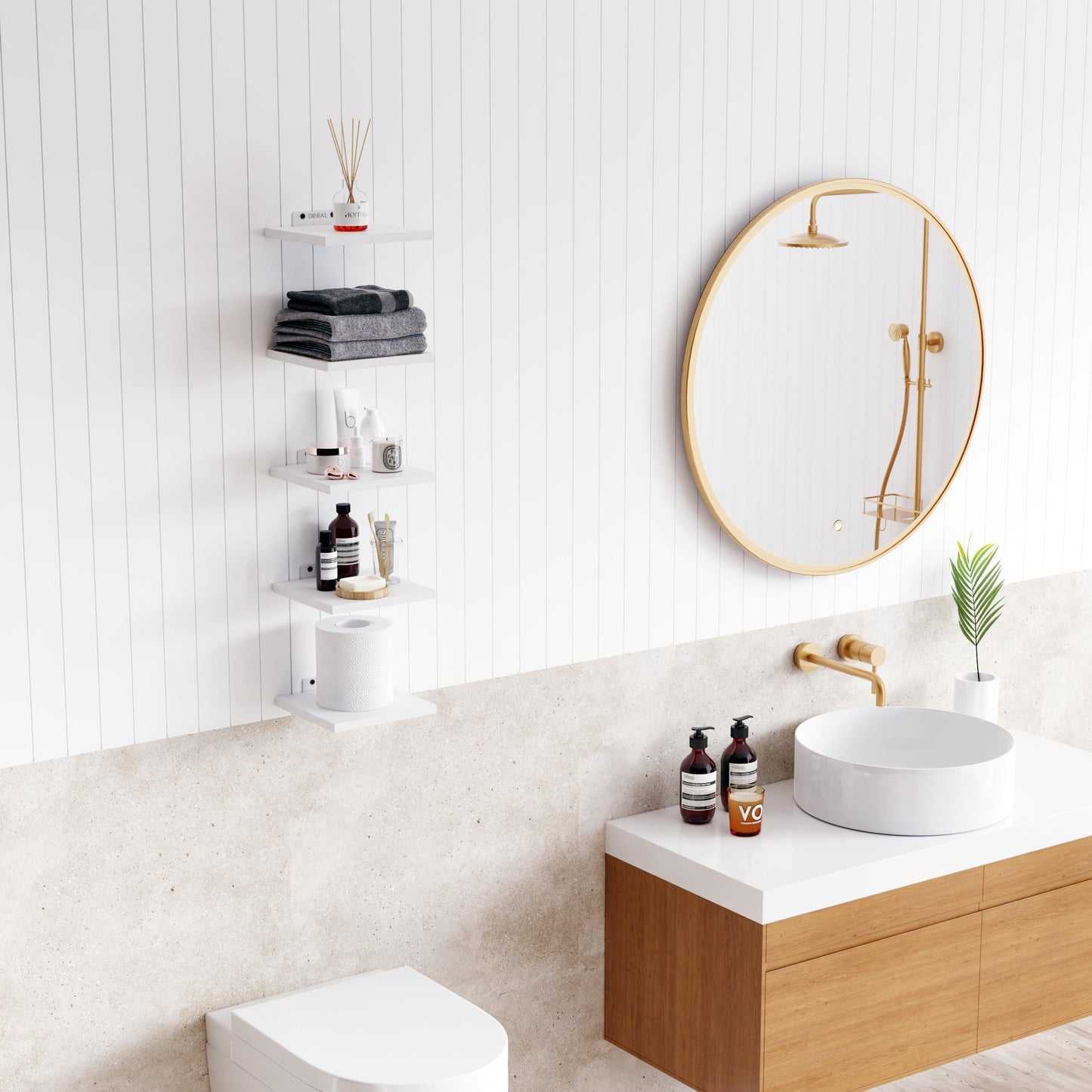 DINIAL Wall Mounted Floating Shelves for Wall Set of 5 size 15x15cm, Shelf Bookshelf for Bedroom Living Room Office Bathroom Kitchen Rustic Wood with Metal Bracket