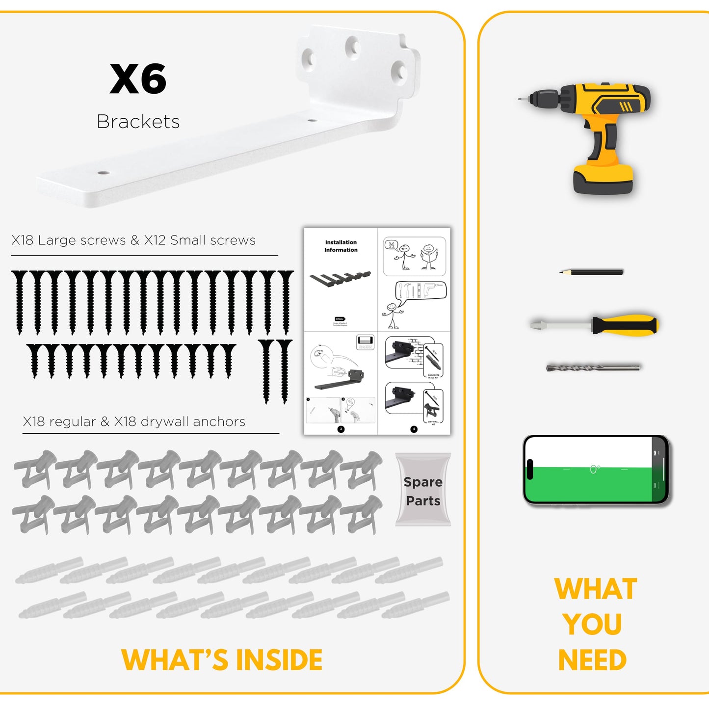 DINIAL Floating Shelf Brackets, Heavy Duty Shelf Brackets for Shelves, Color Coated 5mm Metal Wall Shelf Support Brackets, 75KG Load Capacity
