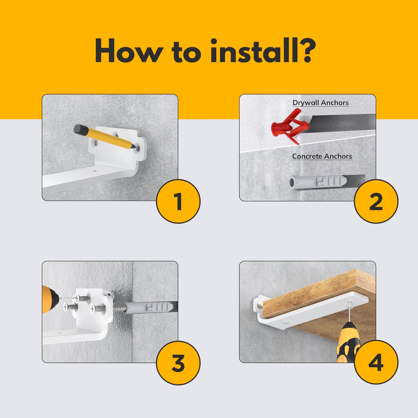 DINIAL Floating Shelf Brackets, Heavy Duty Shelf Brackets for Shelves, Color Coated 5mm Metal Wall Shelf Support Brackets, 75KG Load Capacity