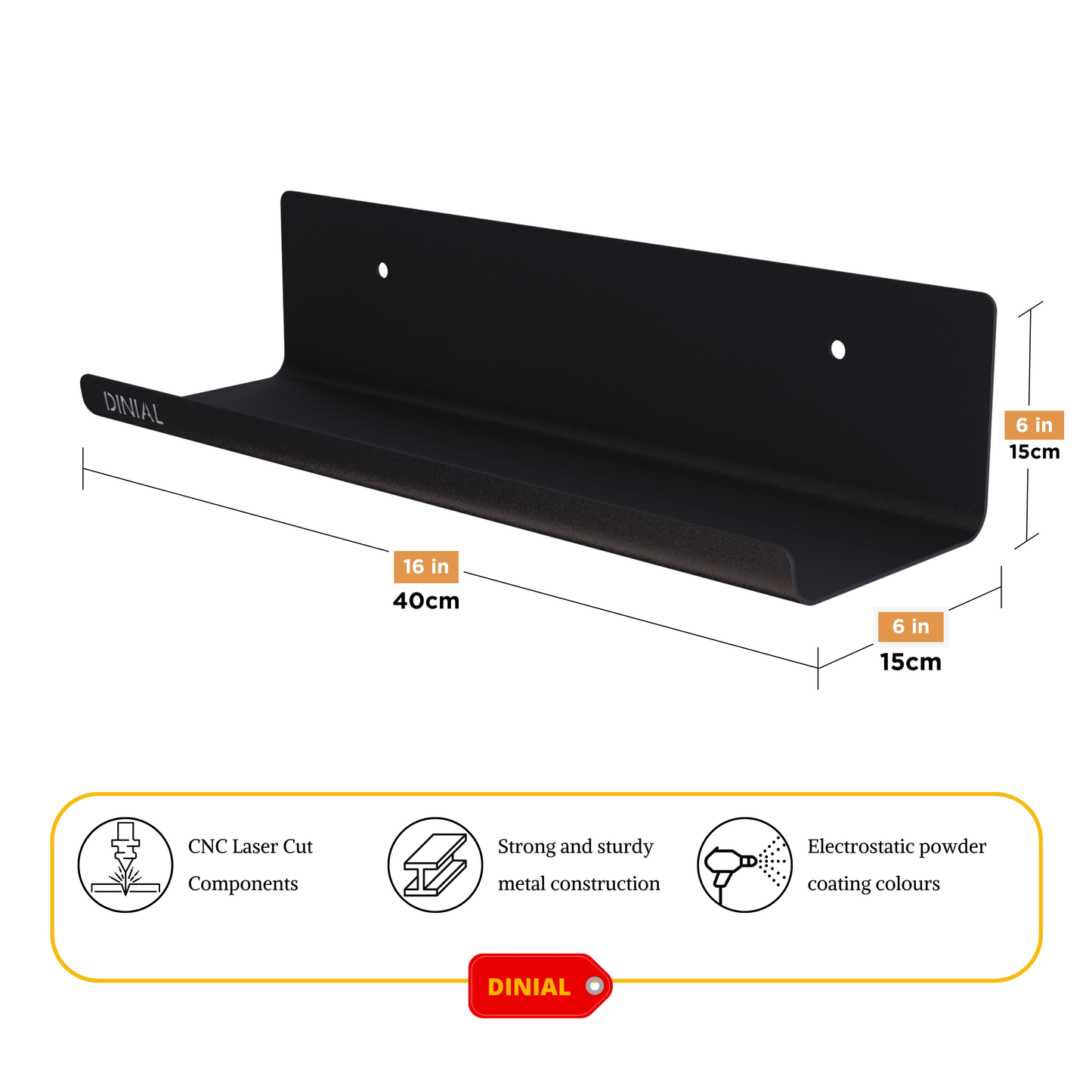 DINIAL Floating Shelves for Wall, 6 Pack Metal Shelf 32x10cm Room Decor for Bookcase/Vinyl Record Display/Photo/Picture in Bedroom, Living Room, Bathroom, Kitchen Storage and Organization