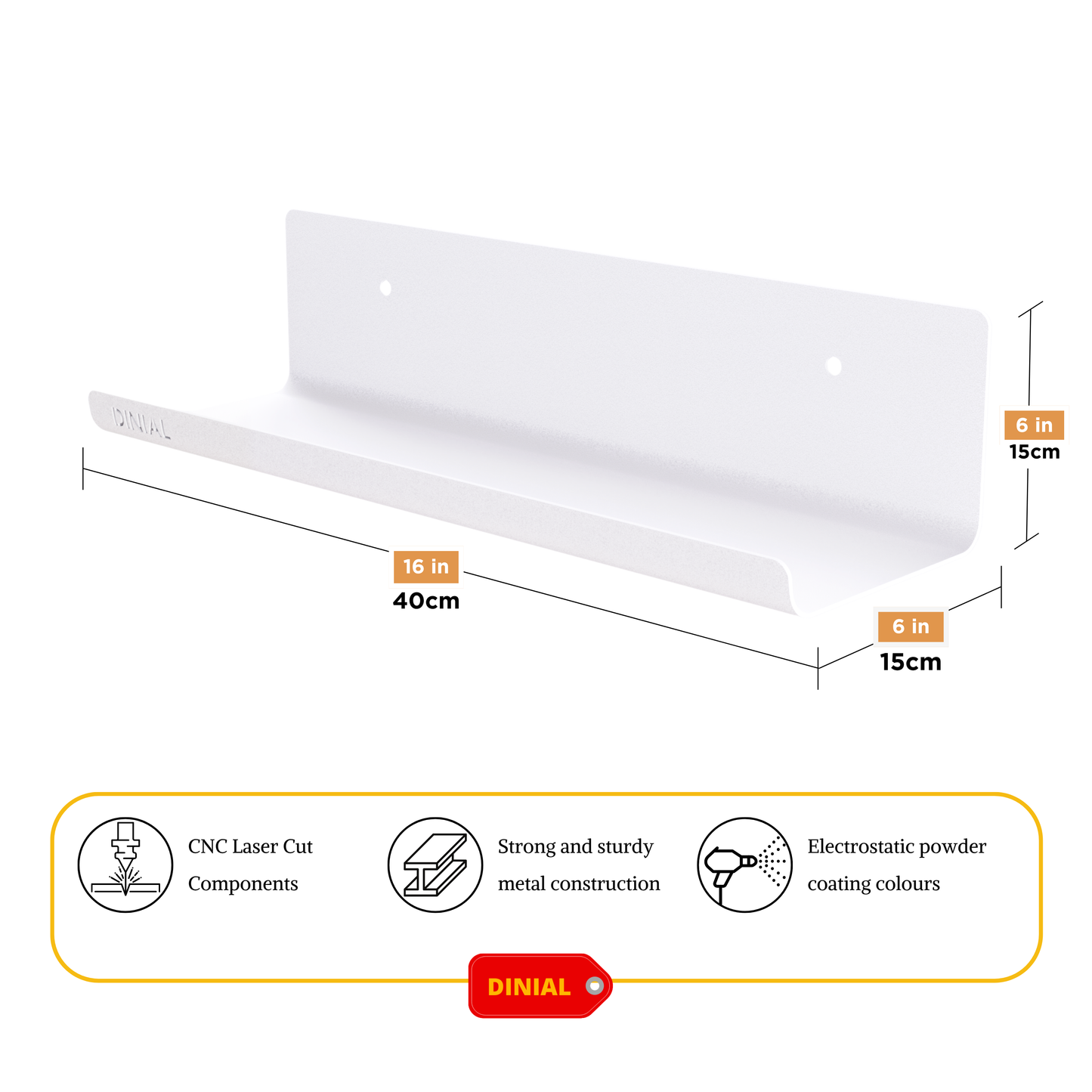 DINIAL Floating Shelves for Wall, 6 Pack Metal Shelf 32x10cm Room Decor for Bookcase/Vinyl Record Display/Photo/Picture in Bedroom, Living Room, Bathroom, Kitchen Storage and Organization