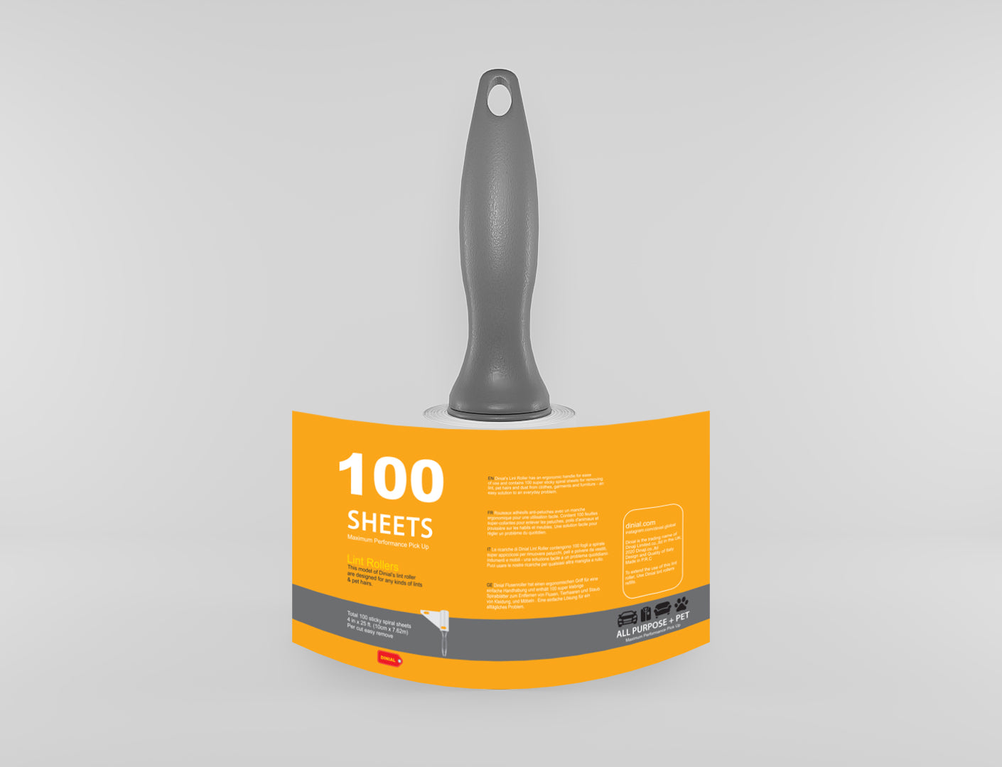 Dinial 2 Lint Roller Remover Handles + 2 Refills (400 SHEETS IN TOTAL)