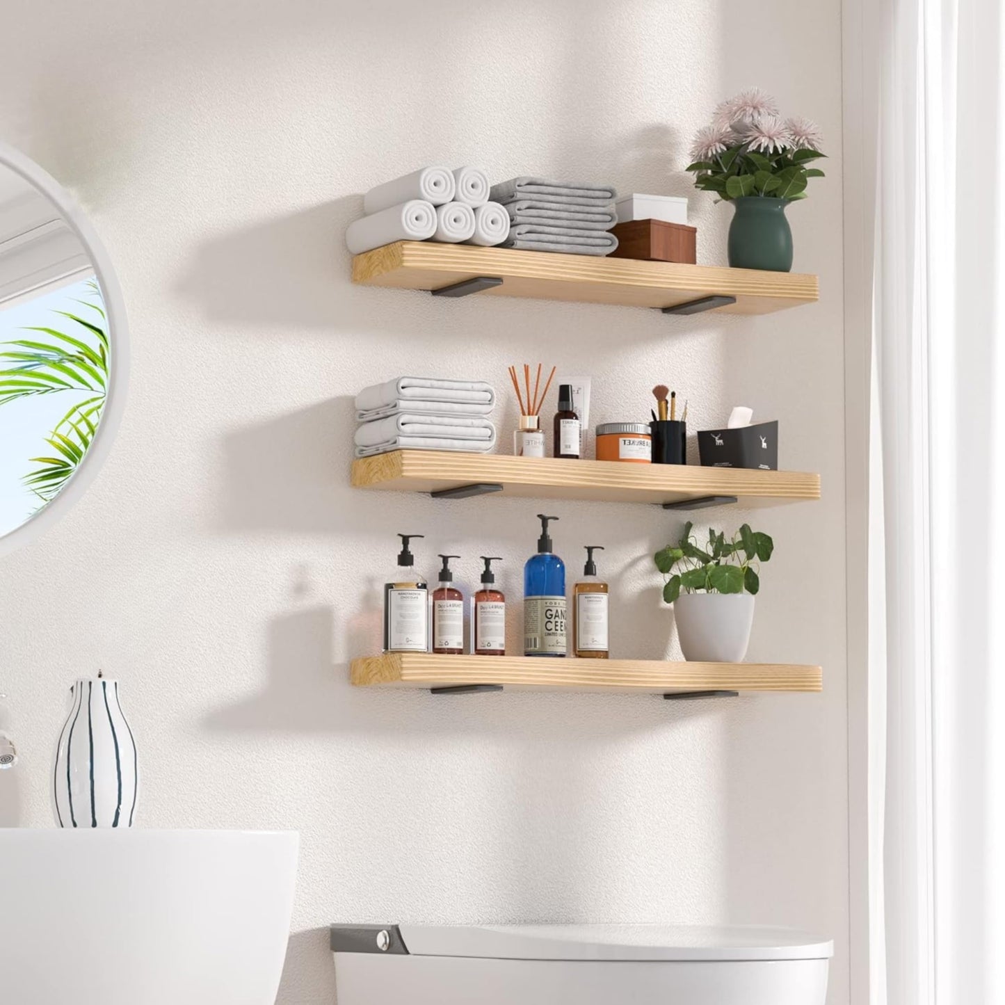 DINIAL Floating Shelf Brackets, Heavy Duty Shelf Brackets for Shelves, Color Coated 5mm Metal Wall Shelf Support Brackets, 75KG Load Capacity
