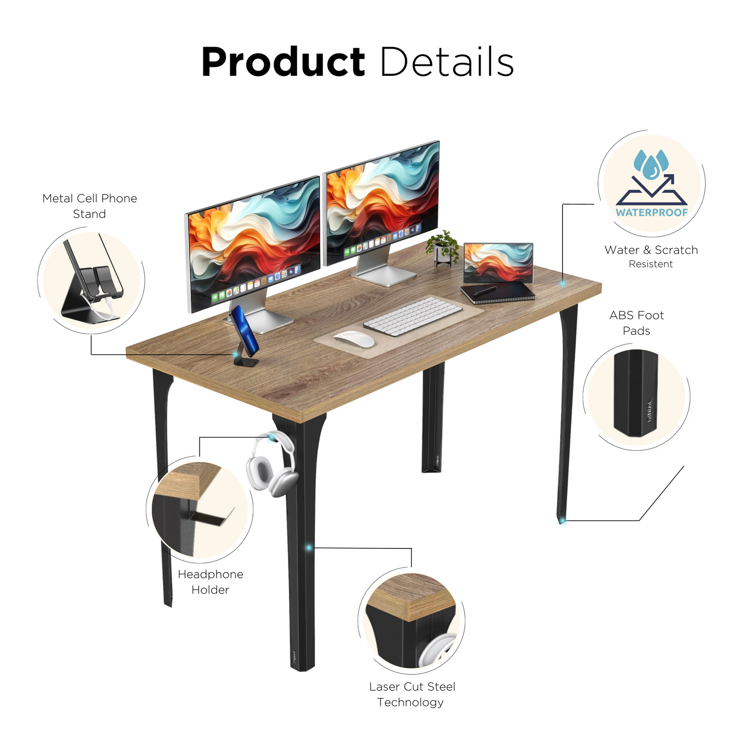 DINIAL Study Computer Desk with Metal Designed Frame And MDF Board