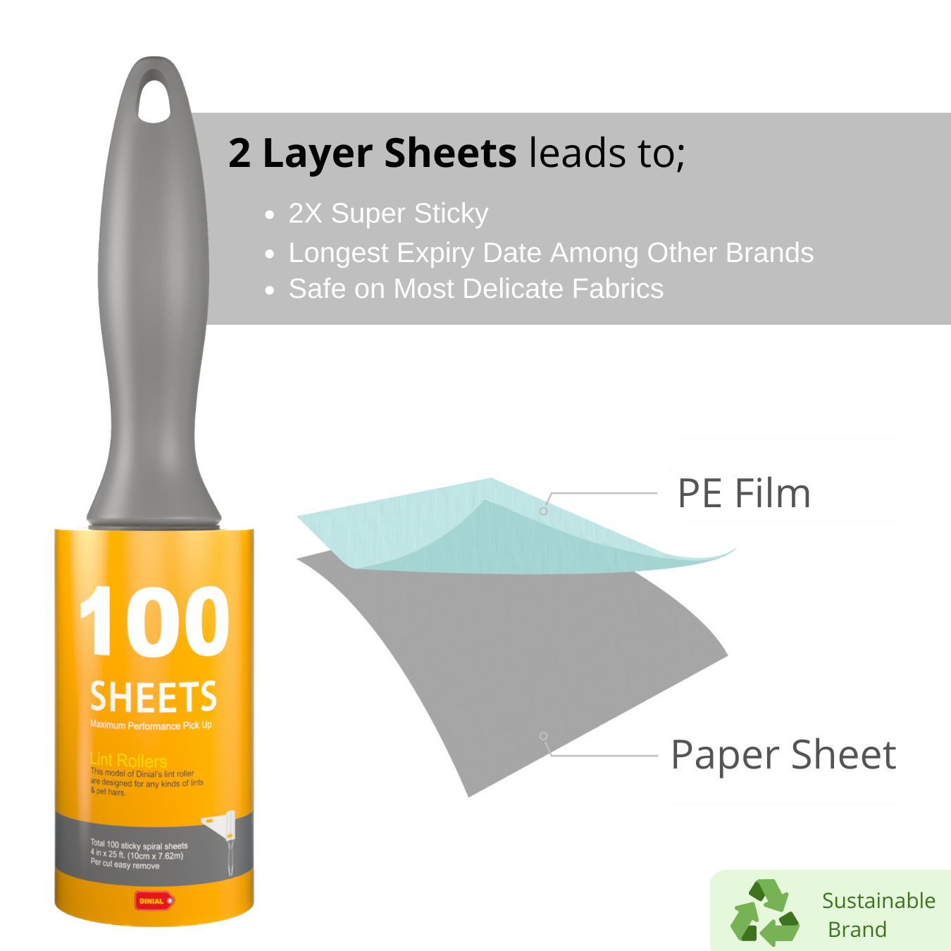 DINIAL Lint Roller 100 Spiral Sheets with Extra 100 Sheets Refill (200 SHEETS IN TOTAL)