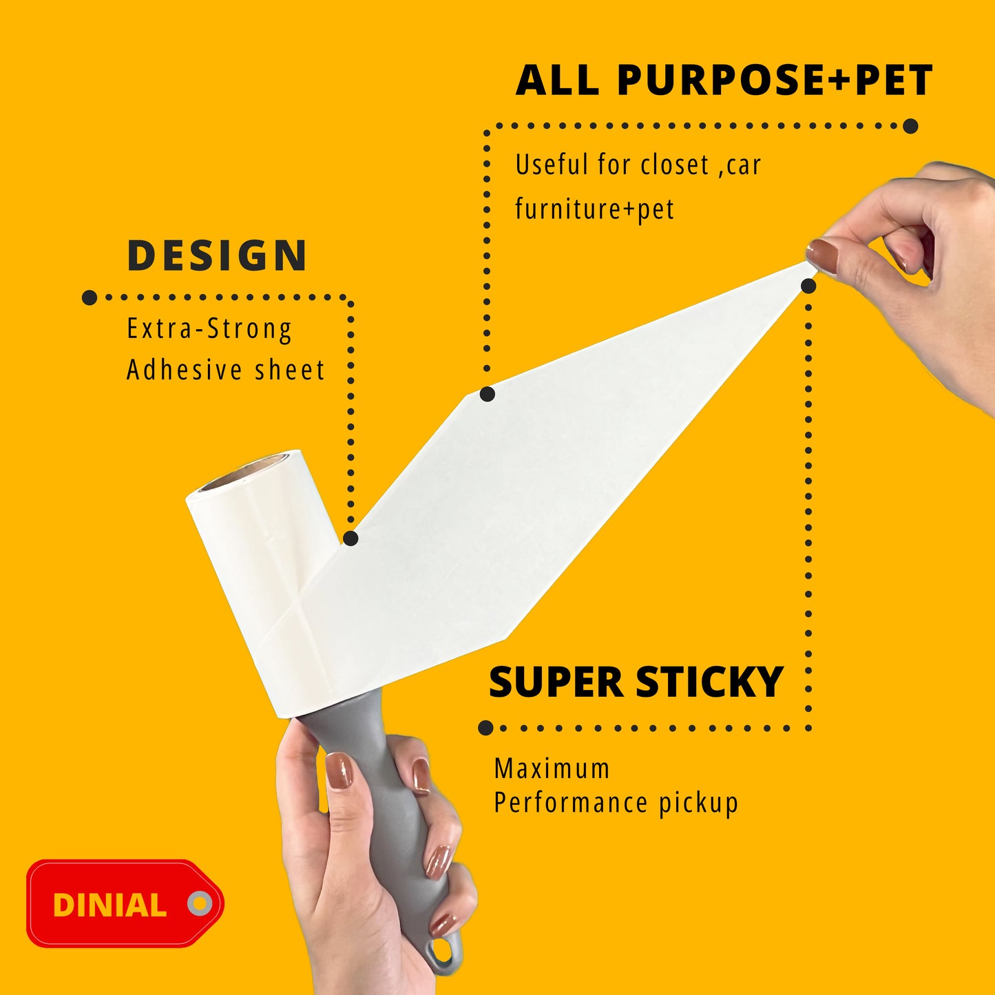 DINIAL Lint Roller 100 Spiral Sheets with Extra 100 Sheets Refill (200 SHEETS IN TOTAL)